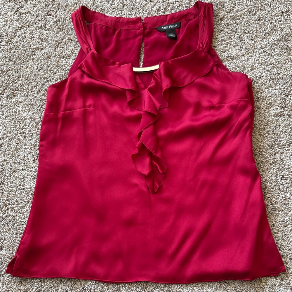 White House Black Market Sleeveless Ruffle Blouse - Rich Red